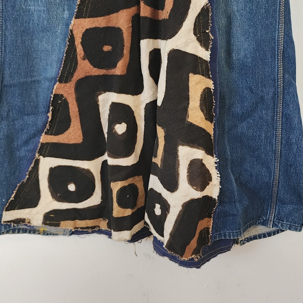 Vintage Y2k Denim Maxi Skirt Patterned Geometric Boho Print Art To Wear 14 View 3